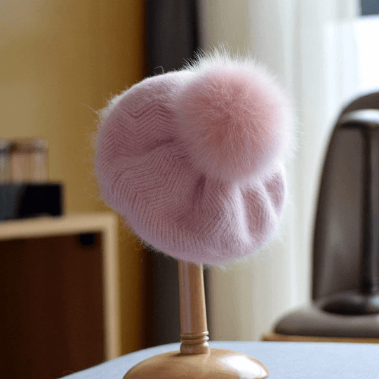 2 Way Knitted beret hat with Removable Pom Pom
