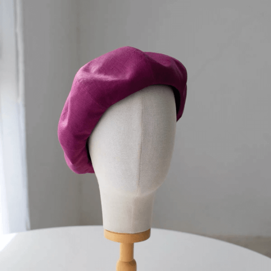 Oversized Linen Beret Hat for Women- Solid Colour.