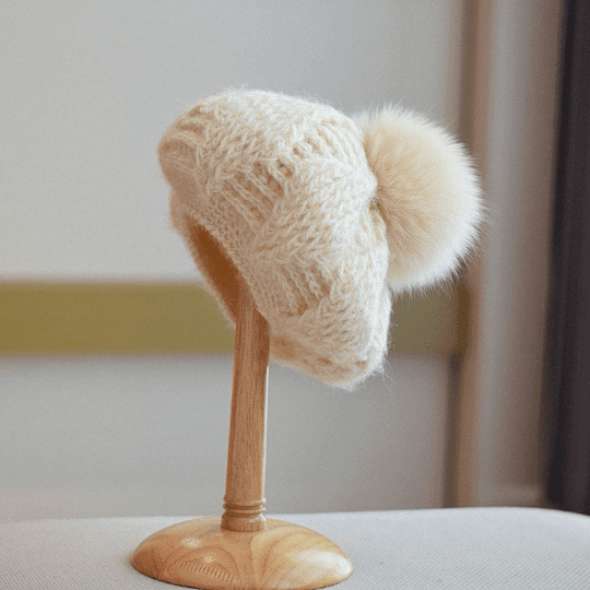 2 Way Knitted Beret hat with Removable Pom Pom