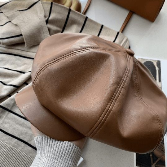 Oversized Leather Newsboy Hat.