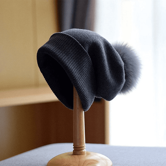 Knitted Beanie hat with Removable Pom Pom for Women.