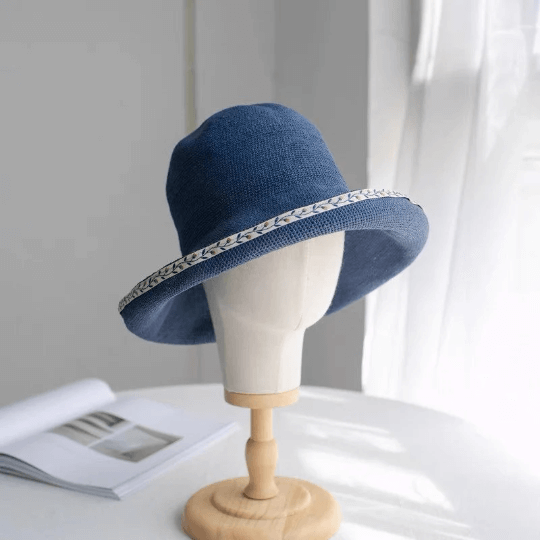 Straw Hat with Embroidered Brim.