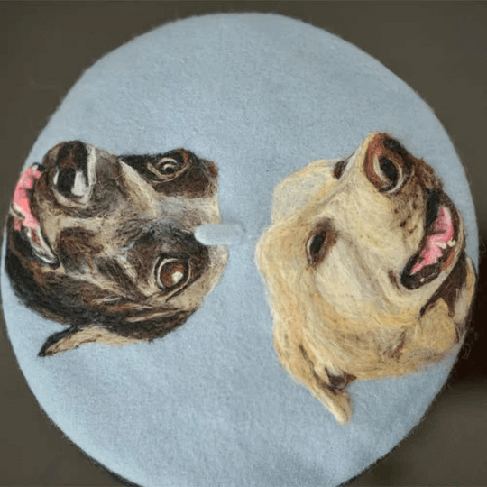 Custom Made Personalized Cat Dog Wool Felted Beret.