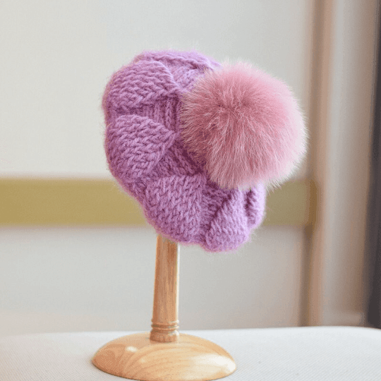 Cotton French Beret - Chunky Pom Pom – Pink