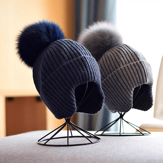2 Way Knitted Beanie with Removable Pom Pom for Women.