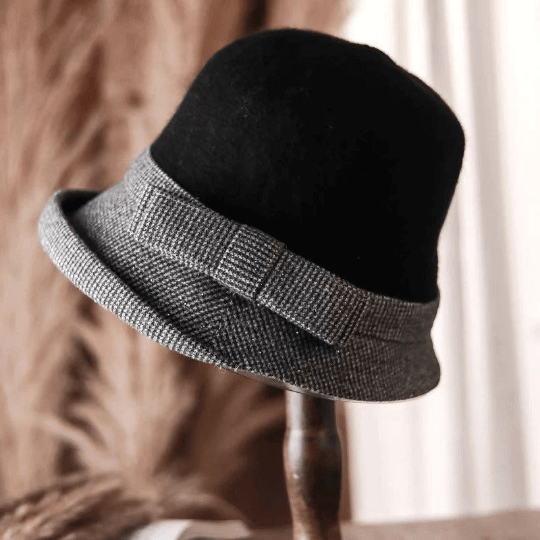 Wool Cloche Hat with Bow | Handmade Foldable Vintage  display picture 3