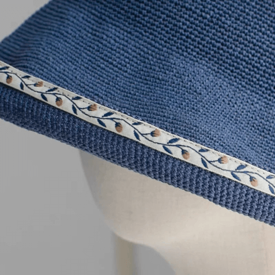 Embroidered Brim Straw Hat - Embroidery Detail Close-up