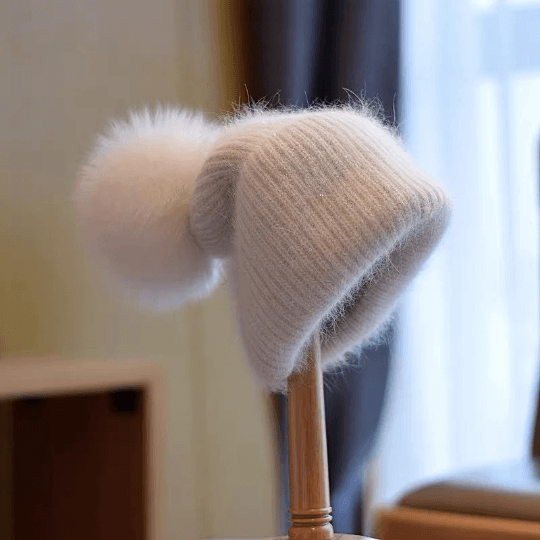 Knitted Beanie hat with Removable Pom Pom for Women.