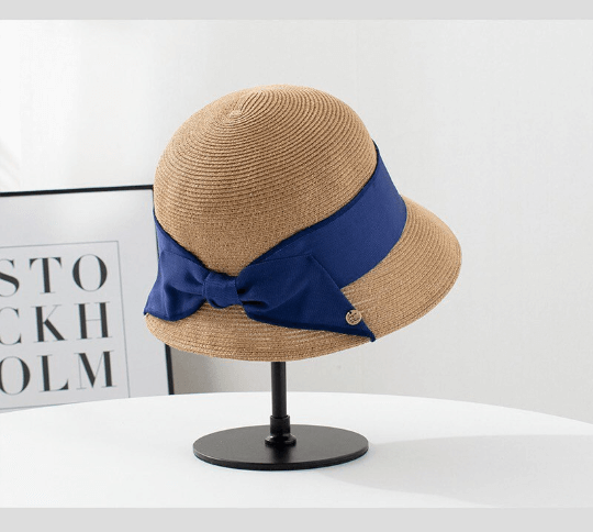 Straw Hat with Bow Tie – Blue