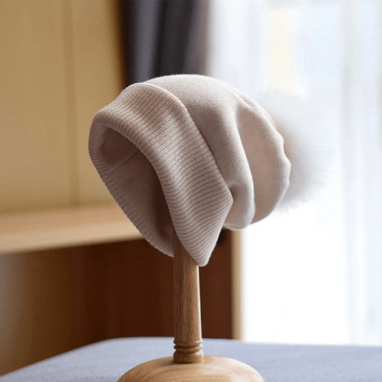 Knitted Beanie hat with Removable Pom Pom for Women.