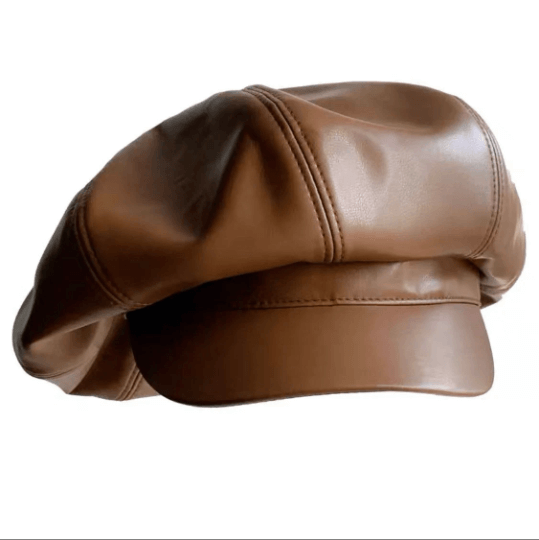 Brown leather newsboy cap sales