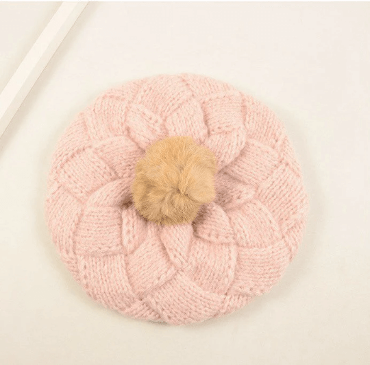 Slouchy Knitted Beret a hat with Pom Pom for Women/ Girl.