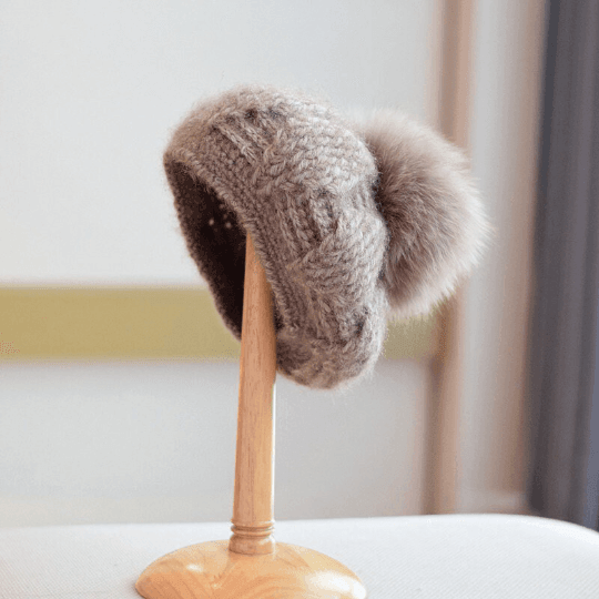 2 Way Knitted Beret hat with Removable Pom Pom