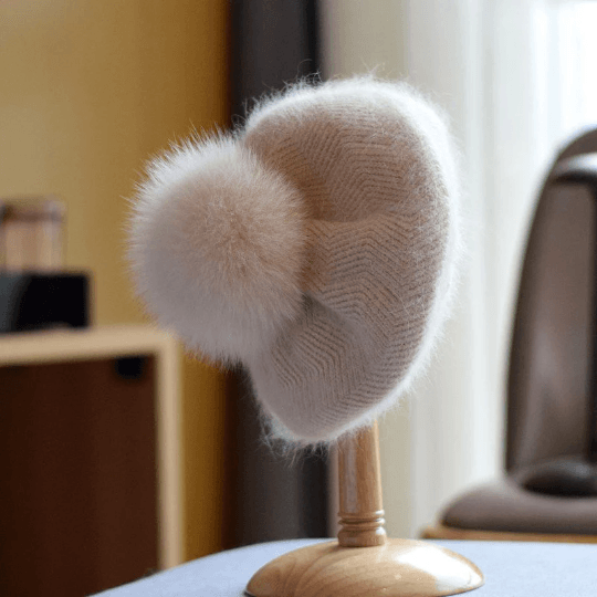 2 Way Knitted beret hat with Removable Pom Pom