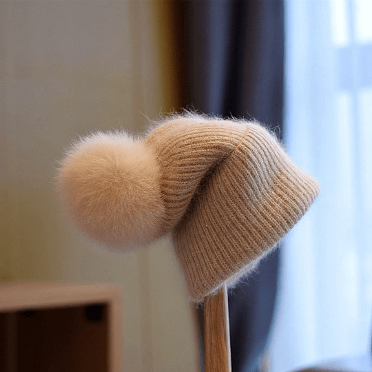 Knitted Beanie hat with Removable Pom Pom for Women.