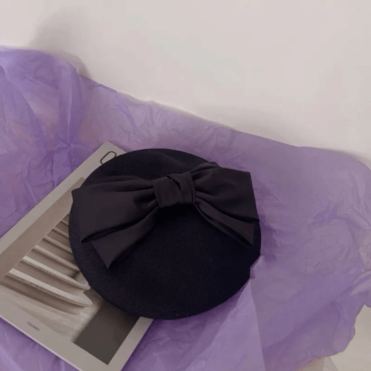 Handmade Solid Colour Beret Hat with Breathable Material with Bow Tie.