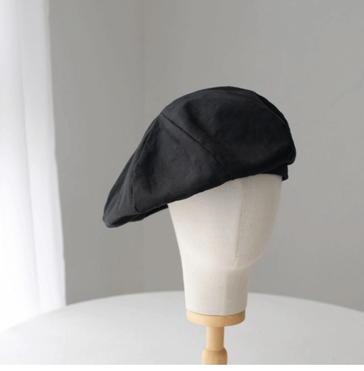 Oversized Linen Beret - Black