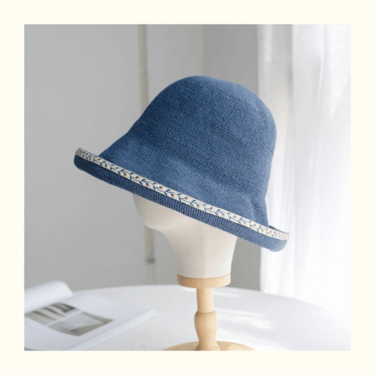 Straw Hat with Embroidered Brim.