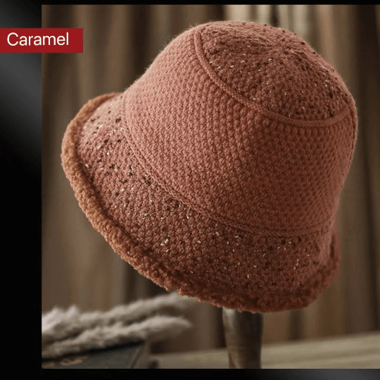 Knitted Bucket Hat for Women with Fleece.