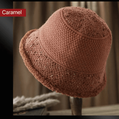 Knitted Bucket Hat for Women with Fleece.