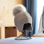 2 Way Knitted Beanie with Removable Pom Pom for Women.