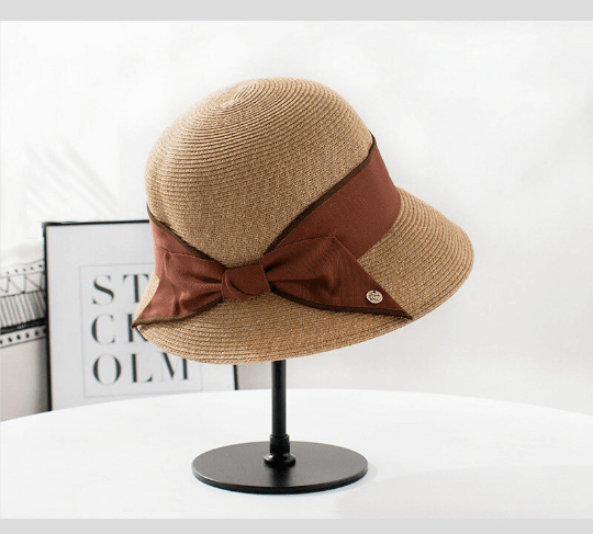 Straw Hat with Bow Tie – Brown