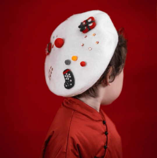 White Christmas Berets Hat for Women and Kid.