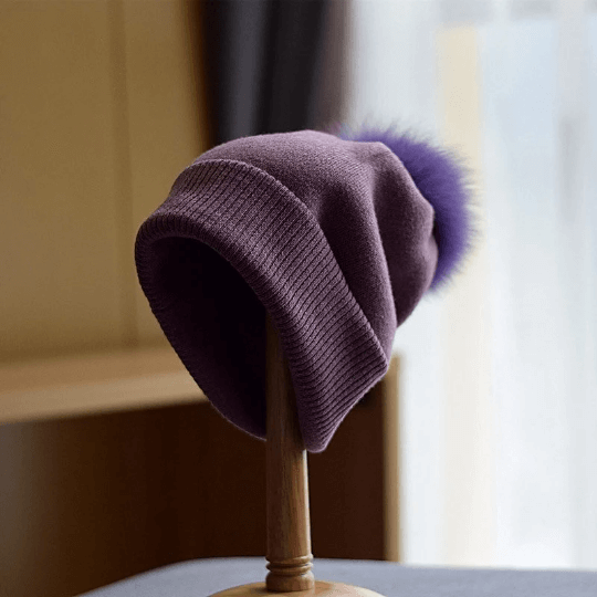 Knitted Beanie hat with Removable Pom Pom for Women.