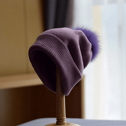 Knitted Beanie hat with Removable Pom Pom for Women.