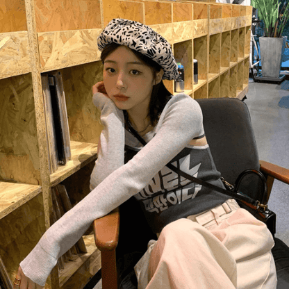 Oversize Beret Hat for Women/ French Style Vintage/ Painter Beret/ Animal Pattern Beret.