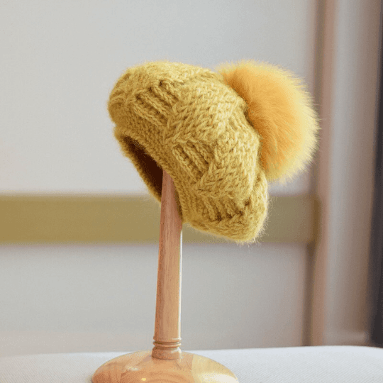 2 Way Knitted Beret hat with Removable Pom Pom