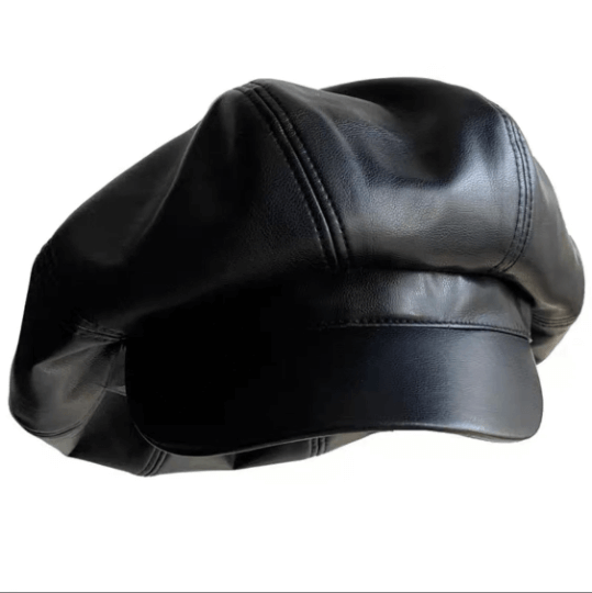 Oversized Leather Newsboy Hat.