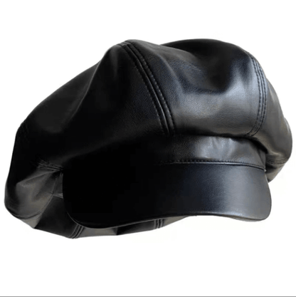 Oversized Leather Newsboy Hat.