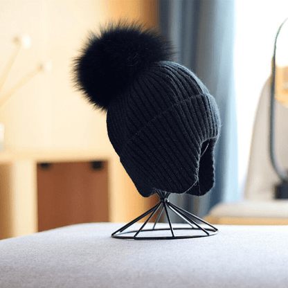 2 Way Knitted Beanie with Removable Pom Pom for Women.