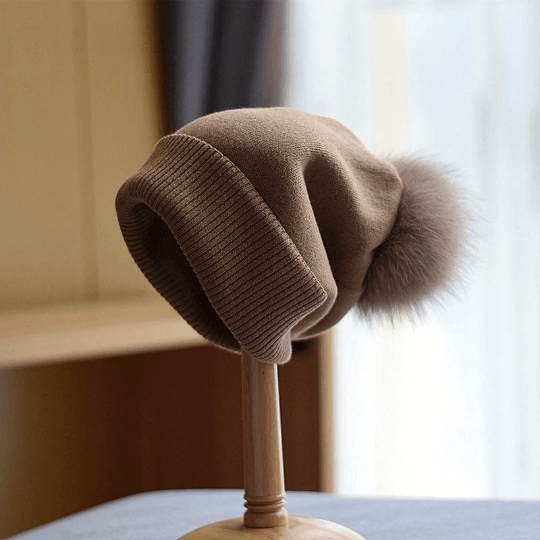 Knitted Beanie hat with Removable Pom Pom for Women.