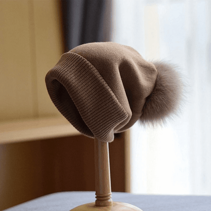 Knitted Beanie hat with Removable Pom Pom for Women.