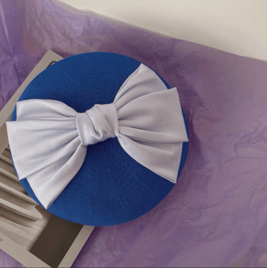 Handmade Solid Colour Beret Hat with Breathable Material with Bow Tie.