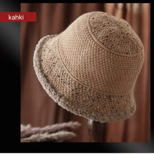 Knitted Bucket Hat for Women with Fleece.