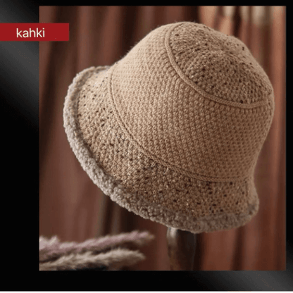 Knitted Bucket Hat for Women with Fleece.