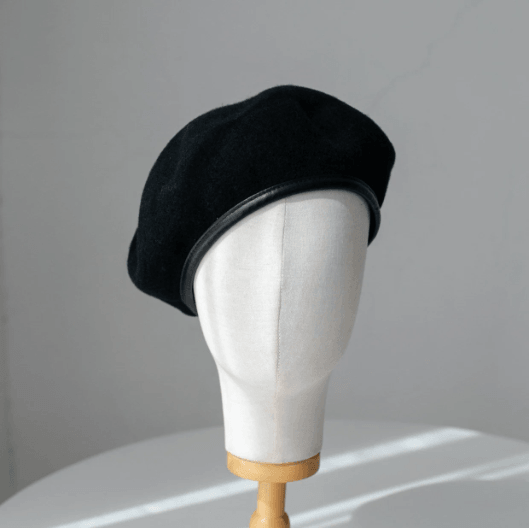 Custom Made 100% Wool Unisex Beret Hat with Leather Band - Mspineapplecrafts