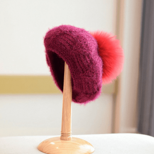 2 Way Knitted Beret hat with Removable Pom Pom