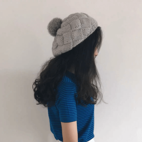 Slouchy Knitted Beret a hat with Pom Pom for Women/ Girl.
