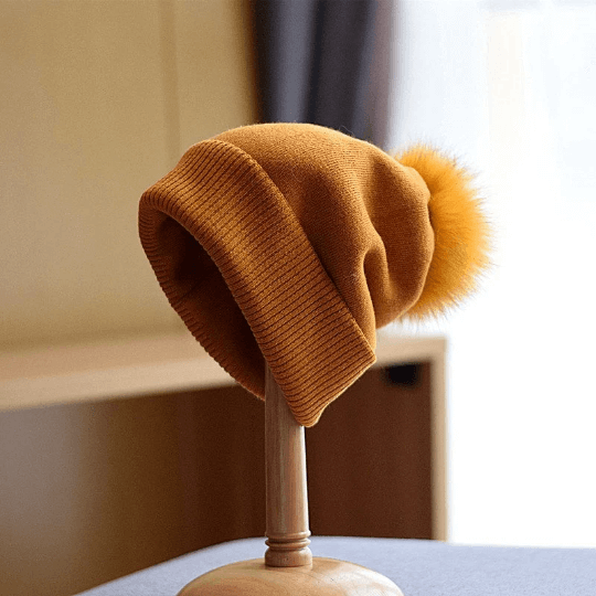 Knitted Beanie hat with Removable Pom Pom for Women.