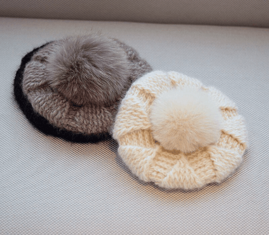 2 Way Knitted Beret hat with Removable Pom Pom