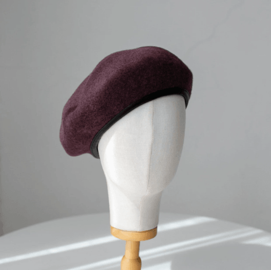 Custom Made 100% Wool Unisex Beret Hat with Leather Band - Mspineapplecrafts
