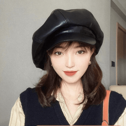 Oversized Leather Newsboy Hat.