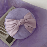 Handmade Solid Colour Beret Hat with Breathable Material with Bow Tie.