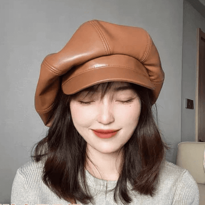 Oversized Leather Newsboy Hat Mspineapplecrafts