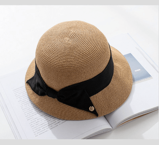 Straw Hat with Bow Tie for Women.