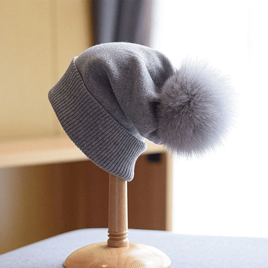 Knitted Beanie hat with Removable Pom Pom for Women.